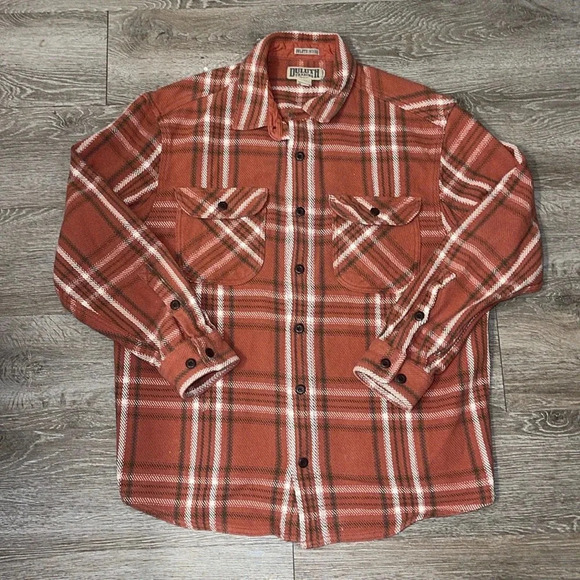 Duluth trading  orange heavy weight plaid shacket size large Duluth untuck - Picture 1 of 8